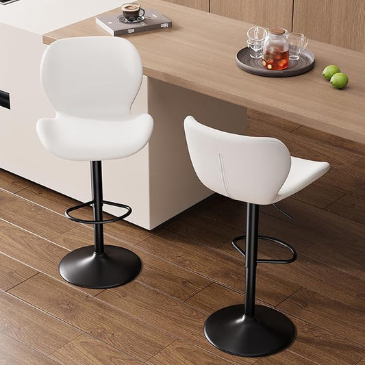 Nalupatio Swivel Bar Stools Set of 2,PU Leather Upholstered Barstools with Back & Footrest, Seat Adjustable Height 22.2-31IN Counter Height Bar Chairs for Bar Kitchen Island,White