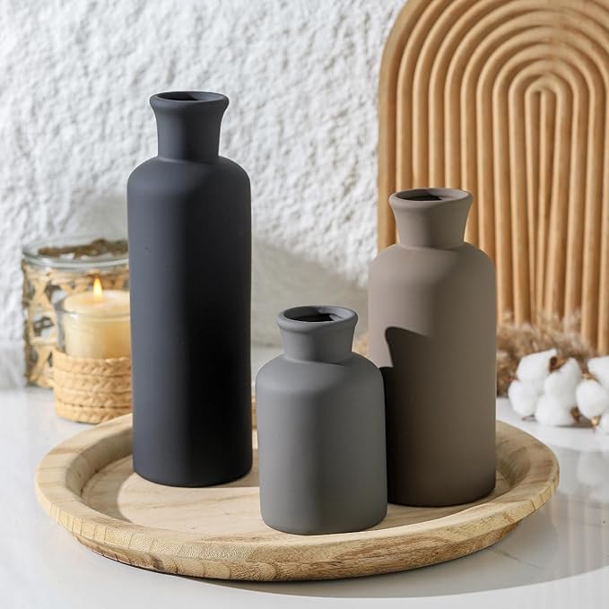 Ceramic Vase Set of 3, Neutral Vases Home Decor Rustic Farmhouse Decor Vase Terra Cotta Pottery Vases for Bouquet Pampas Grass Dried Fresh Flowers Living Room Kitchen Bedroom Bathroom - Multicolor