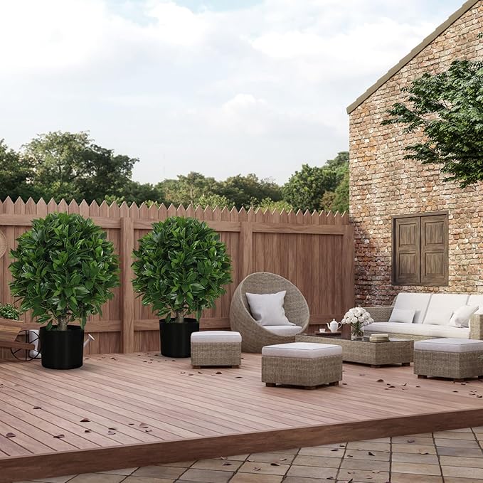 20" Outdoor Evergreens in Outdoor Artificial Shrub Potted Plant Plant for Indoor Porch of Home and Office 2 Pieces a Set Topiary Trees Faux Boxwood