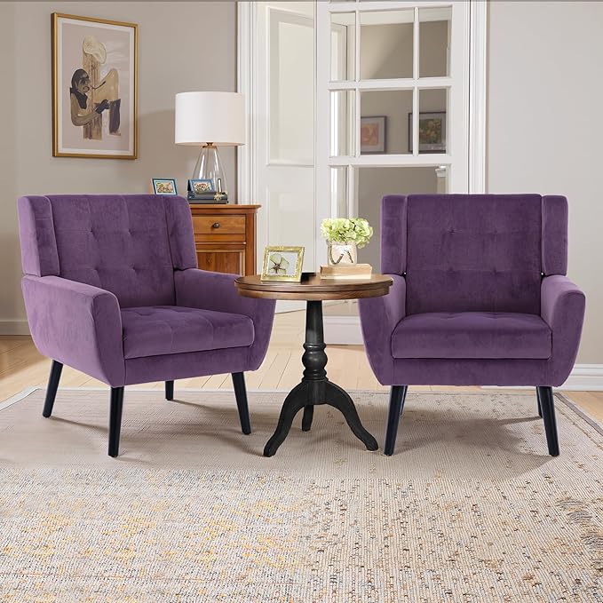 NicBex Accent Chair Set of 2, Modern Chair for Living Room Upholstered Foam Filled Living Room Chairs with Metal Legs Velvet Cozy Lounge Armchair for Living Room Bedroom,Lavender Purple