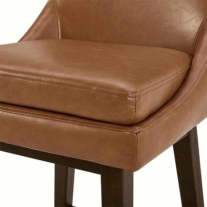 CHITA Counter Height Swivel Bar Stools Set of 4, FSC Certified Upholstered Faux Leather Barstool Chairs with Back, 26.8" H Seat Height, PU Leather in Retro Brown