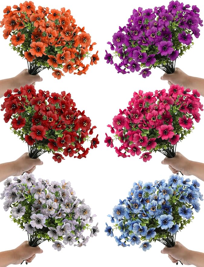 24 Bundles Artificial Flowers for Outdoors Fake Flowers UV Resistant Faux Plastic Plants Garden Porch Window Home Indoor Decoration Mixed Color