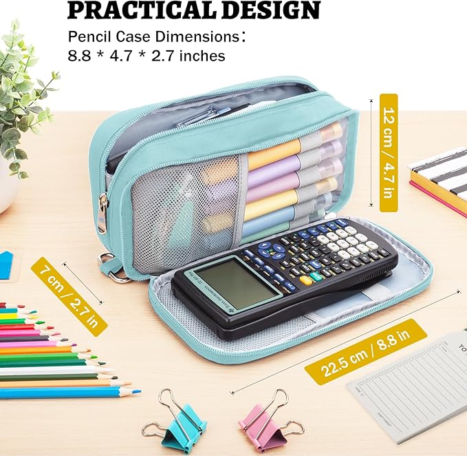 Pencil Case Big Capacity Pen Pouch Large Storage Holder Marker Pen Bag Durable 3 Compartment School Office Desk Organizer Portable Cute Zipper Stationery for Kids Teen Student Boys Girls Adults