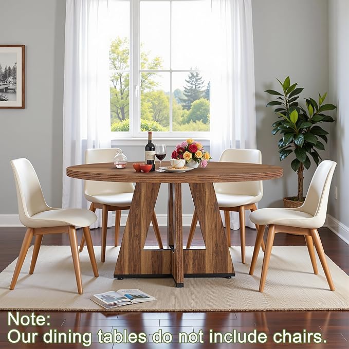 NicBex 47 Inch Round Dining Table, Wooden Dinner Table for 4, Small Farmhouse Kitchen Tables with Cross Base for Dining Room, Kitchen, Living Room, Dark Brown