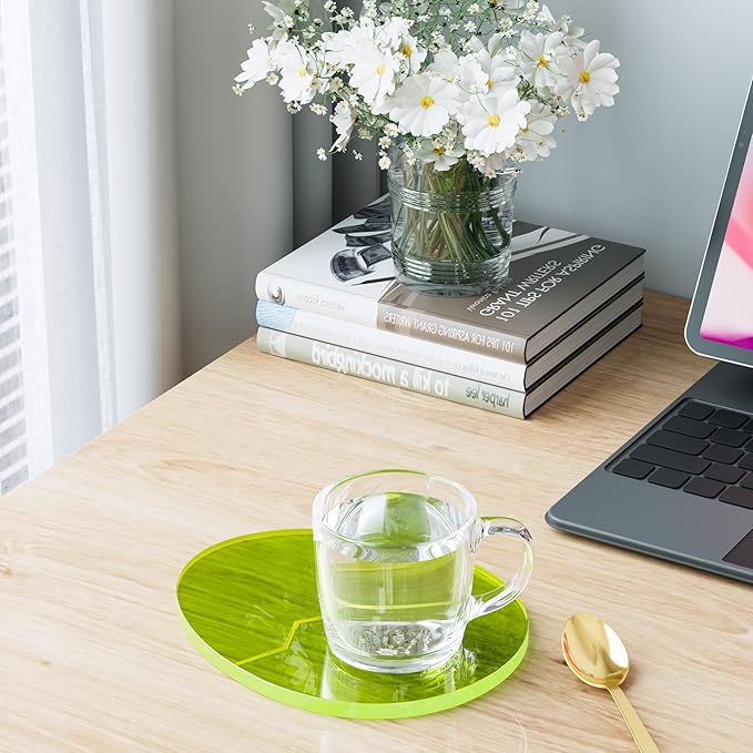 Acrylic Coaster Decorative Plates,Office Desk Accessories, Clear Dinosaur Egg Shape Coffee Cup Decor, Perfect for Tabletop Protection and Display.