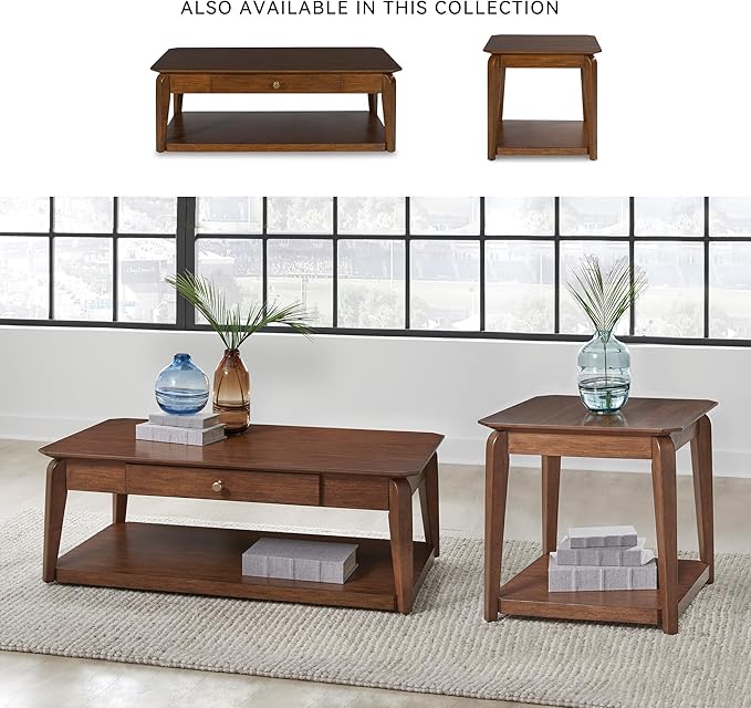 Signature Design by Ashley Trenmour Mid-Century Modern End Table with Lower Open Shlef, Light Brown