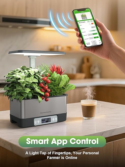 Hydroponics Growing System Kit, 8 Pods Smart Indoor Herb Garden with WiFi App Control, Seeds Pod Kit,LED Grow Light,Stainless Steel Herbs Planter for Lettuce,Basil,Gardening Gifts