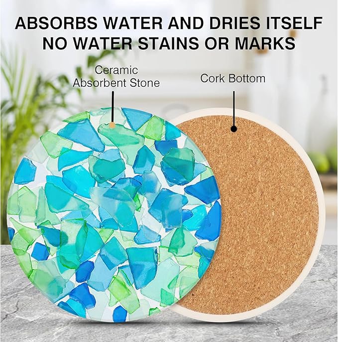 2 Pack Ceramic Coasters for Drinks – Absorbent Stone Coaster with Non-Slip Cork Back, Heat-Resistant & Durable for Coffee Table & Desk, Aesthetic Home & Office Decor (Stained Glass)