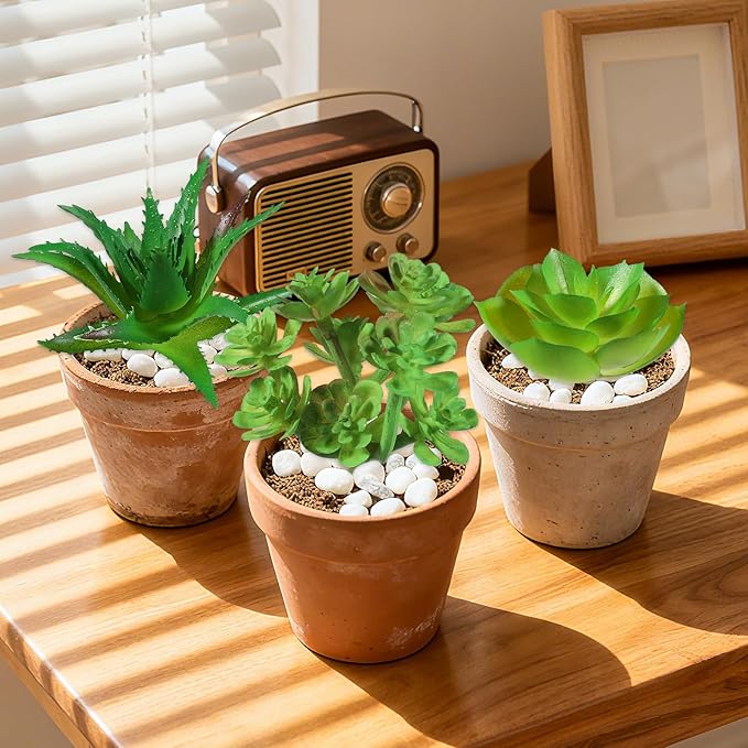 6Pcs Green Succulent Plants Mini Green Succulent Plants Faux Artificial Succulents Plant for DIY Crafting Home Floral Wall Office Decoration (excluding pots)