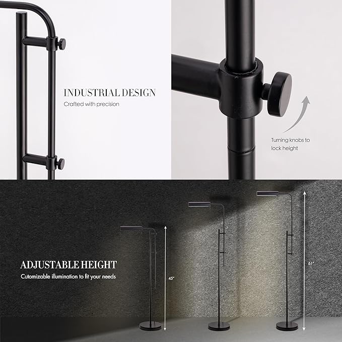 O'Bright Cedric Adjustable Pharmacy Floor Lamp - Industrial Design for Reading, Crafting, Work - 10W LED, Height 45-61 inches - Ideal for Living Room, Bedside, Office - Black