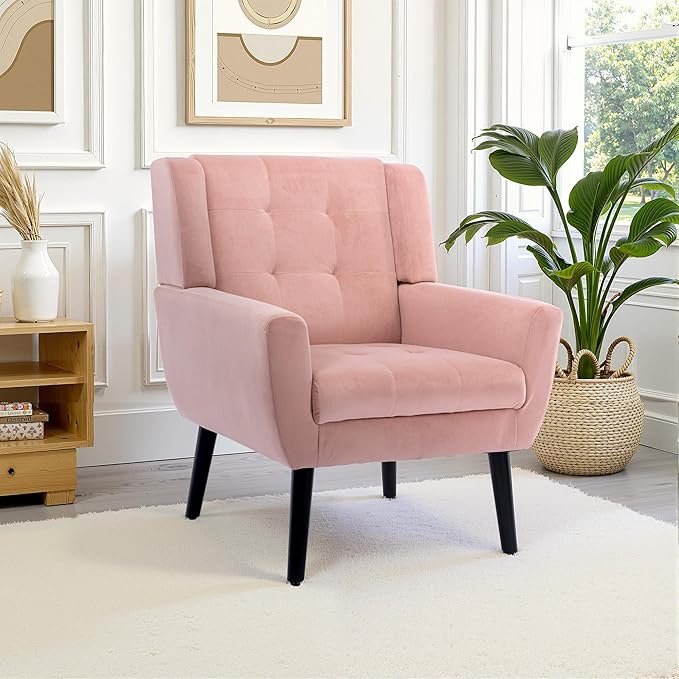 NicBex Modern Accent Chair for Living Room Upholstered Foam Filled Living Room Chairs with Metal Legs Velvet Cozy Lounge Armchair for Living Room Bedroom,Pink