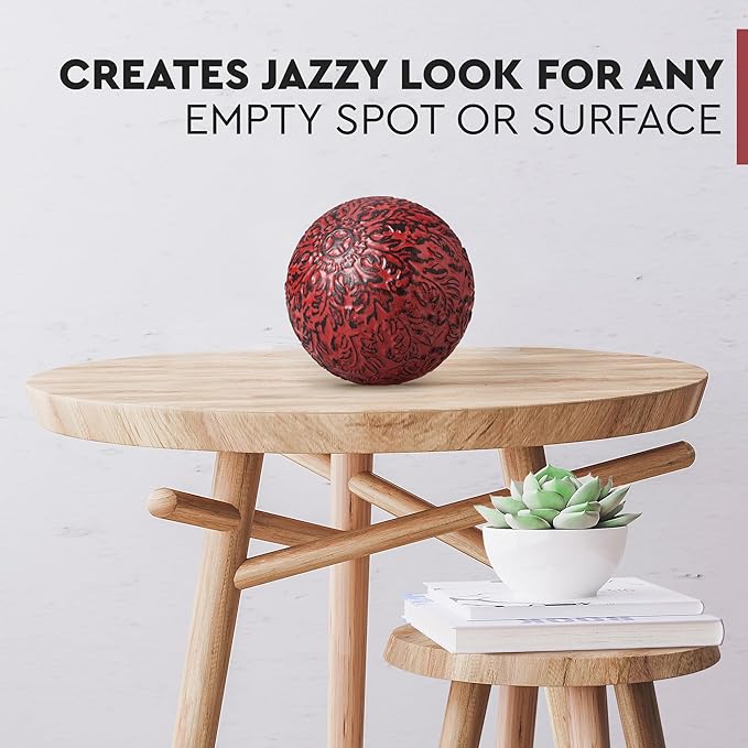 Everydecor Metal Decorative Sphere for Home Decor - Decorative Balls for Shelves, Centerpiece Bowls, Bookshelf - Decoration Orbs Accents for Living Room, Bedroom - Vintage Red Shelf Spheres