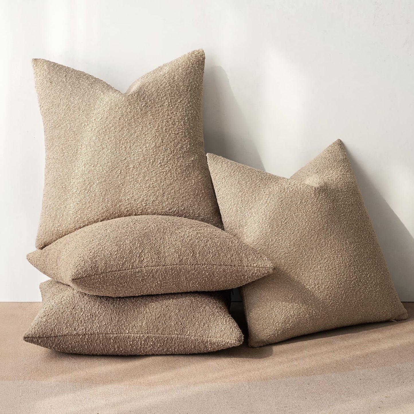 MIULEE Pack of 4 Decorative Textured Boucle Throw Pillow Covers 20x20 Inch Camel Accent Solid Pillow Cases Soft Couch Cushion Covers for Modern Farmhouse Boho Chair Sofa Bed Livingroom Home Decor