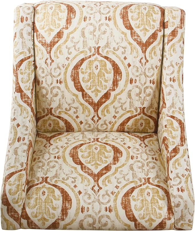 Homepop Home Decor | Upholstered Classic Swoop Arm Accent Chair | Accent Chairs for Living Room & Bedroom | Decorative Home Furniture,Orange and Cream Medallion