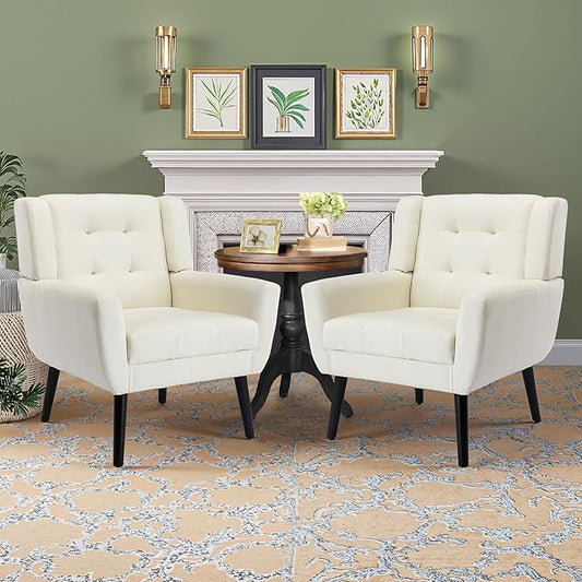 NicBex Accent Chair Set of 2, Modern Chair for Living Room Upholstered Foam Filled Living Room Chairs with Metal Legs Linen Cozy Lounge Armchair for Living Room Bedroom,White