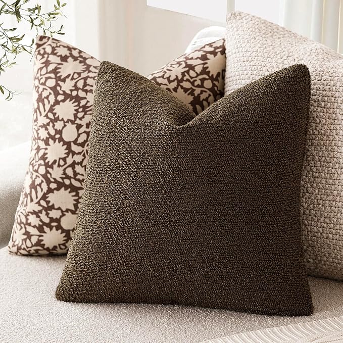 Foindtower Set of 2, Decorative Textured Boucle Throw Pillow Covers Accent Solid Pillow Cases Neutral Soft Couch Cushion Case for Chair Sofa Bedroom Living Room Home Decor 26x26 Inch Chocolate