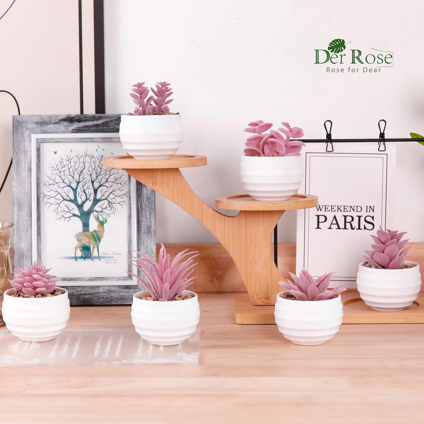 Der Rose Set of 6 Pink Succulents Plants Artificial in Pots Small Fake Plants for Girls Pink Room Decor Office Desk Accessories for Women