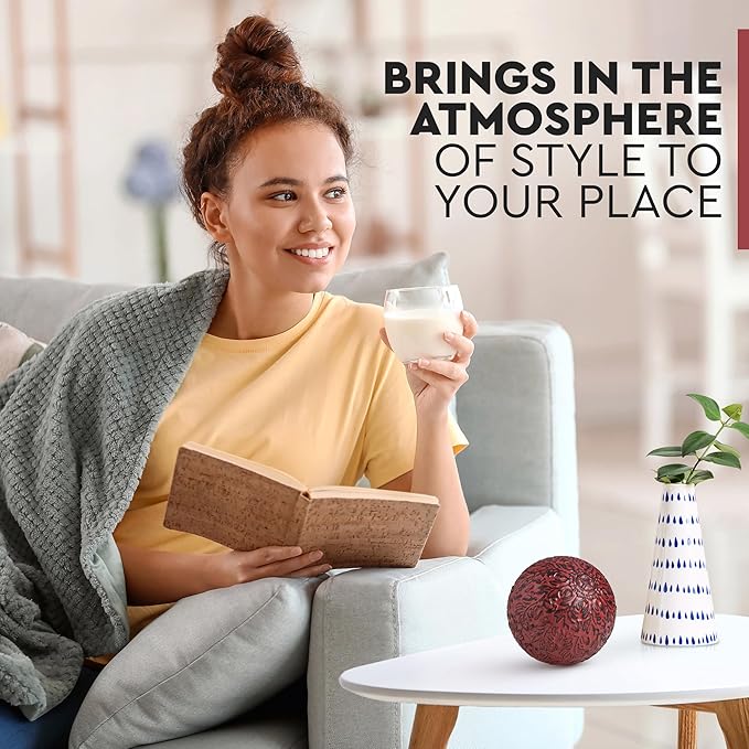 Everydecor Metal Decorative Sphere for Home Decor - Decorative Balls for Shelves, Centerpiece Bowls, Bookshelf - Decoration Orbs Accents for Living Room, Bedroom - Vintage Red Shelf Spheres