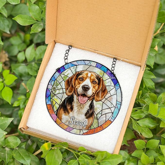 Custom Photo Pet Portrait Stained Glass Suncatcher Personalized Name Pet Image Memorial Ornament Window Hanging Sympathy, Pet Memorial Gift, Gift for Loss of Pet Dog Cat Window Hangings