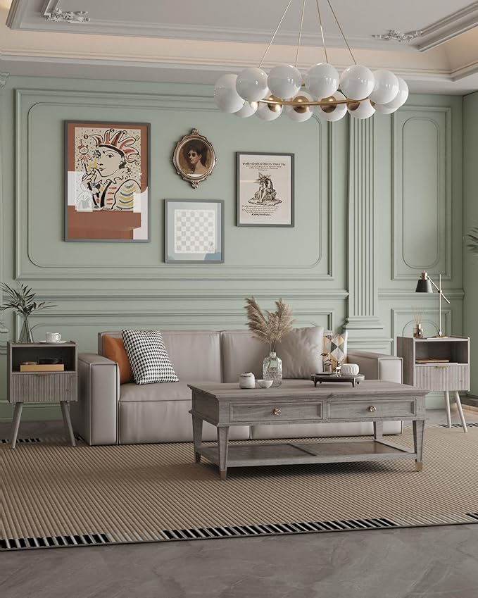 Nightstand,Modern Bedside Table with Storage Drawer and Open Wood Shelf, Accent Night Stand with Solid Wood Legs for Living Room, Bedroom and Small Spaces,Easy Assembly (Grey Oak)