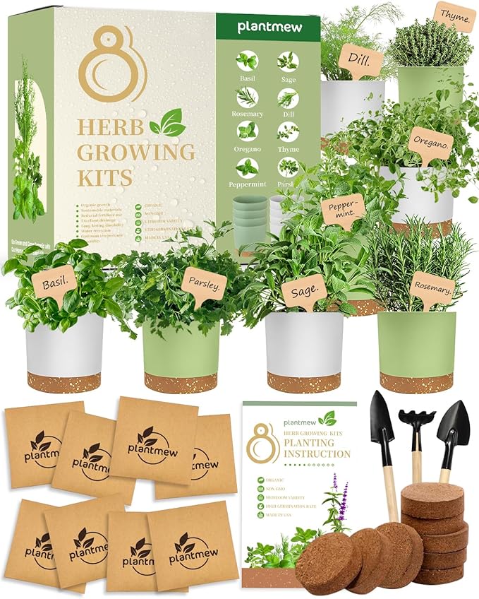 8 Herb Garden Kit - Non-Toxic BPA-Free Pots, Organic Seeds & Complete Growing Set - Elegant Indoor Herb Planter for Kitchen, Unique Housewarming & Birthday Gifts for Women, Mom, Retirement