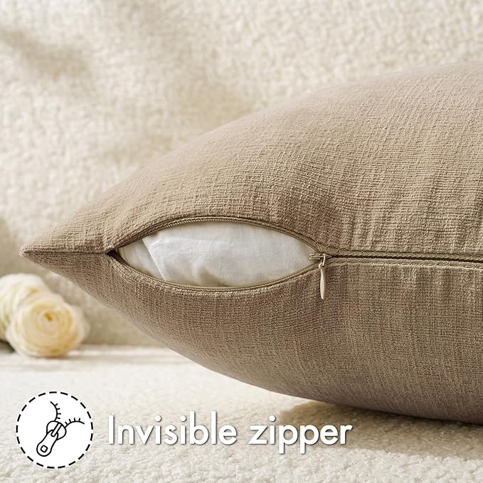 MIULEE Light Brown Couch Pillow Covers 18x18 Inch, Set of 2 Soft Chenille Decorative Square Throw Pillow Covers Farmhouse for Sofa Living Room Bed