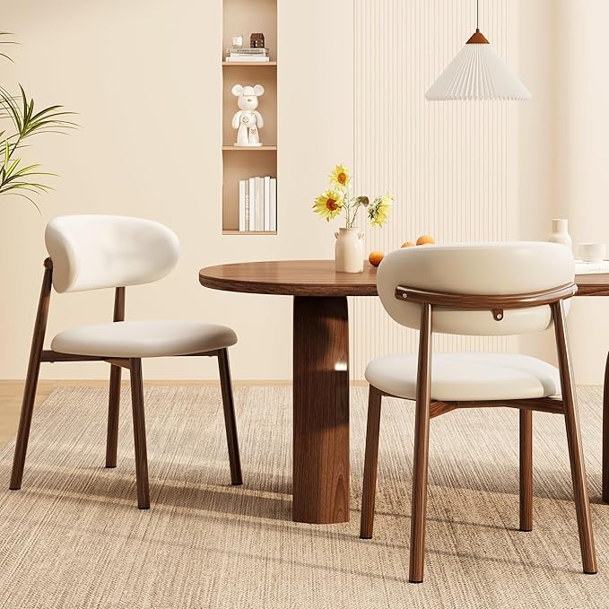 Kitchen Dining Chairs Set of 4 Modern Upholstered Dining Room Chair with Metal Legs, Walnut/Beige