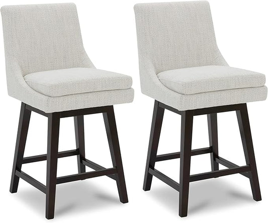 CHITA Bar Stools Set of 2, Counter Height Swivel Barstools, FSC Certified Morden Upholstered Fabric Counter Chairs with Back Support, 26.8" H Seat Height, Fabric in Ivory