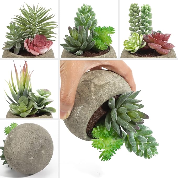 Succulents Plants Artificial 4 Pack, Mini Fake Succulents in Pots, Assorted Small Faux Succulent Decorative for Living Room Home Office Decor