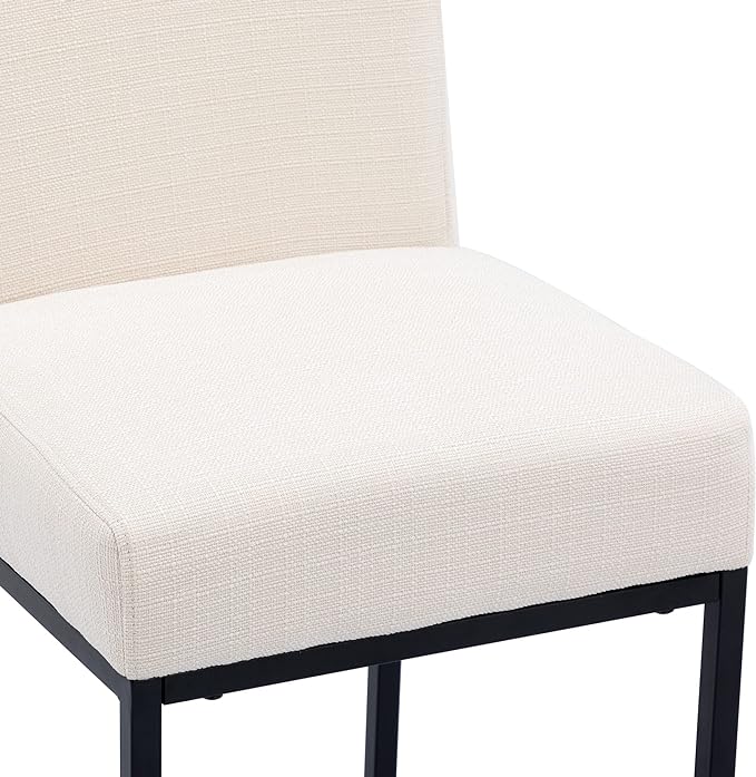 VESCASA Linen 31 inches Bar Height Bar Stool with Padded Back, Modern Upholstered Bar Stool Chair with Black Metal Frame for Kitchen Island, Pub, 1 Piece, Cream