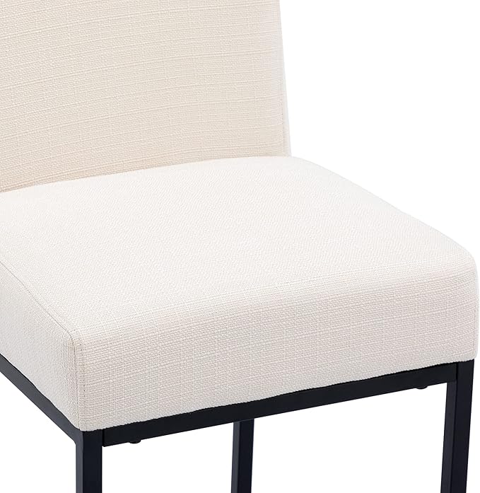 VESCASA Linen 27 inches Counter Height Bar Stools with Padded Back, Modern Upholstered Counter Stool Chairs with Black Metal Frame for Kitchen Island, Set of 4, Cream