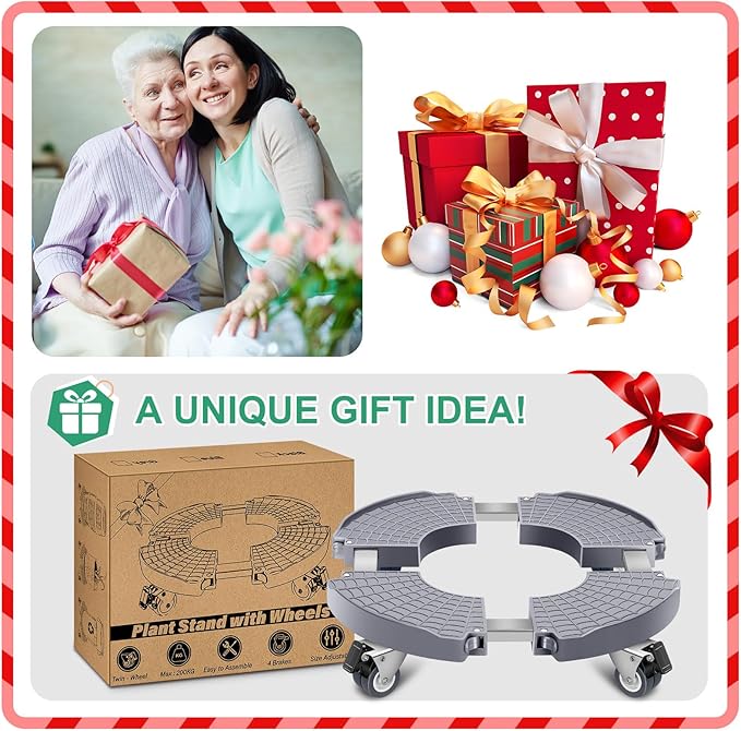 sanyi Plant Caddy with Wheels, 2 Pack Adjustable 15-21 Inch Rolling Planter Base Indoor Outdoor Large Plant Rollers Cart Dolly with Casters for Flower Pot Garden Tree Pot Holder Mover