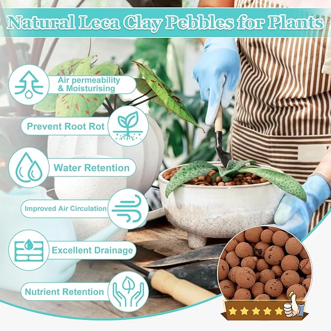 19 LBS Natural Leca Clay Pebbles for Plants- 4-16mm Expanded Clay Leca Balls for Indoor Plants, Hydroton Clay Pebbles for Plants Hydroponic & Aquaponics Growing, Orchids, Drainage, Terrarium