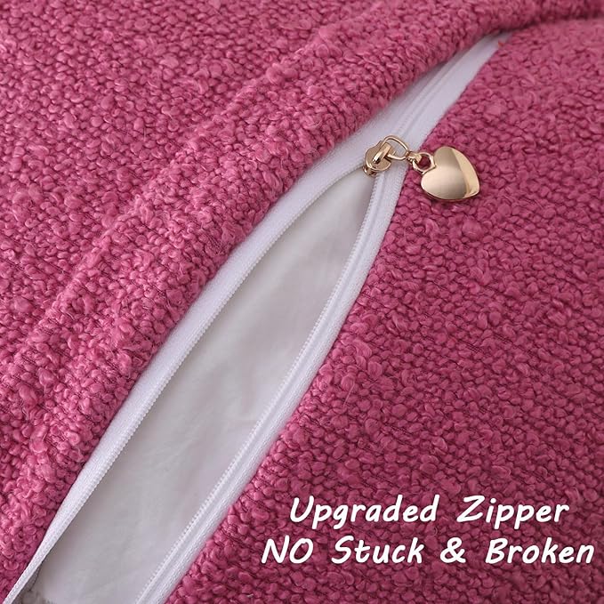 FUTEI Pack of 2 Hot Pink Decorative Throw Pillow Covers 18x18 Inch Soft Cozy Solid Boucle Textured Cushion Case,Modern Home Decor for Couch Bed Living Room