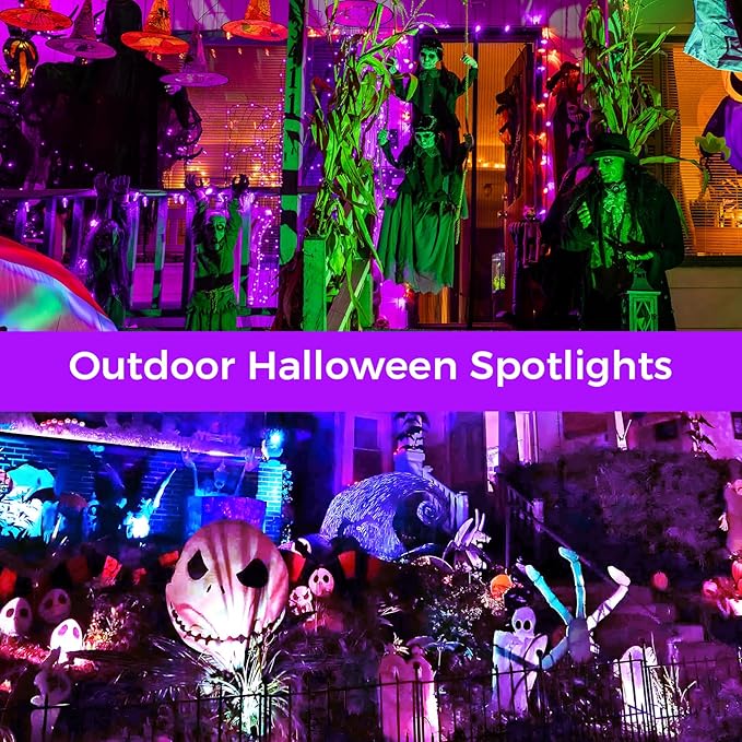 Halloween Outdoor Spot Lights RGB Spotlight 12W Color Changing Landscape Lights with Remote for Tree Yard Garden Pathway 120V Waterproof Landscape Outdoor Spotlight for Christmas Decorations (2 pack)