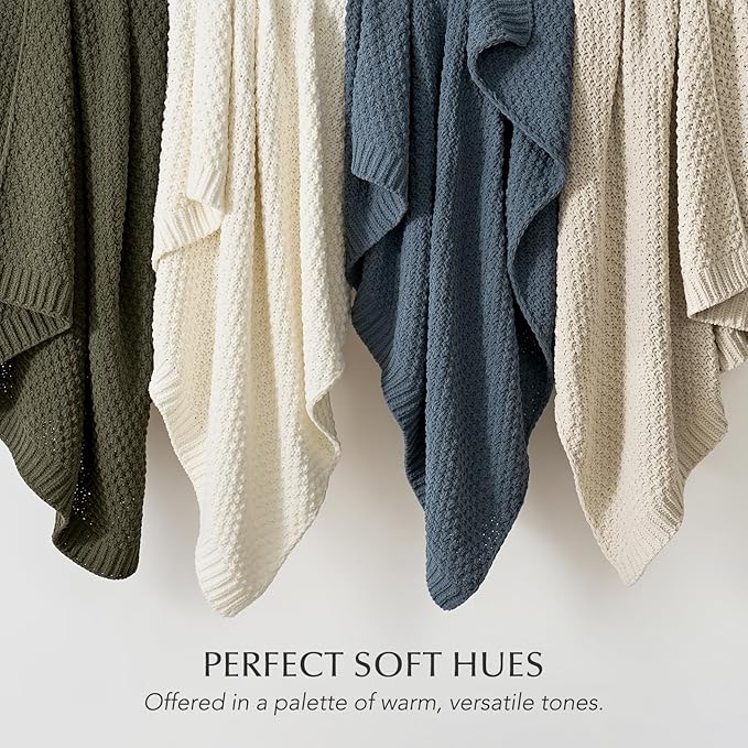 EVERGRACEHOME Chunky Chenille Knit Throw Blanket for Couch, Soft Luxurious Moss Stitch Blankets for Bed, Cozy Decorative Farmhouse Knitted Throws for Sofa, Stormy Blue, 50" x 60"