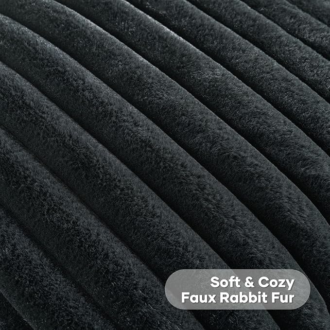 FUTEI Black Striped Decorative Throw Pillow Covers 20x20 Inch Set of 2,Square Fall Decorations Couch Pillow Case,Soft Cozy Faux Rabbit Fur & Velvet Back,Modern Home Decor for Bed