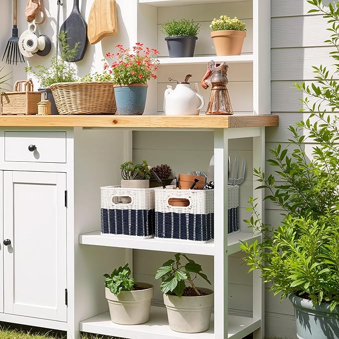 GRANNY SAYS Wicker Baskets for Shelves, Decorative Navy Baskets for Coastal Room Decor, Waterproof Basket Organizer, Wicker Storage Basket for Organizing, Beach Decor for Bedroom