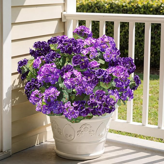 Artificial Geranium Fake Flowers for Outdoors Decoration, 6 Bundles Silk Geraniums Flower UV Resistant Look Real Faux Plants for Front Door Garden Porch Planter Patio Balcony Yard Indoor Home, Mix