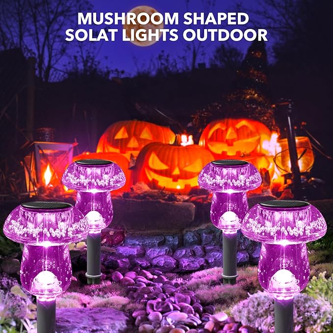 Solar Lights Outdoor, 16 Pack Mushroom Lights Outside Waterproof, Solar Powered LED Lighting for Garden, Yard, Landscape, Path, Pathway, Lawn, Walkway, Driveway, Backyard Halloween Decor (Purple)