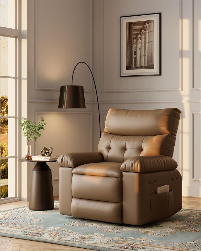 Garvee Oversized Recliner Chair Living Room Recliner Adjustable Backrest & Footrest 1.5X Sponge Filling with Massage & Heat - Khaki