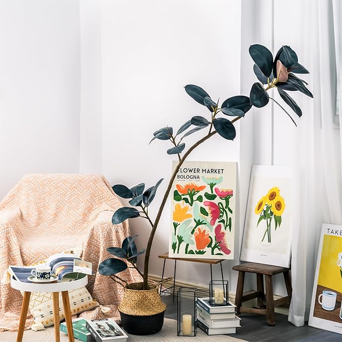 NCYP Artificial Rubber Tree Plant - 5.9ft Tall Faux Rubber Tree with Plastic Pot for Home, Living Room, Office Floor Decor - Large Indoor Fake Ficus Elastica Tree Potted