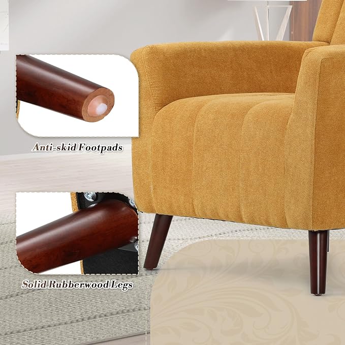 Athena Collection Wingback Accent Chair for Living Room, Comfy Linen Fabric Upholstered Reading Chair for Adults, Single Sofa Armchair for Bedroom, Dorm, Balcony, Yellow