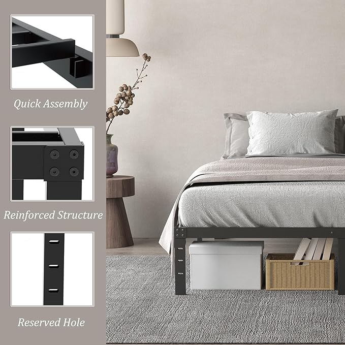 18 Inch Full Size Bed Frame Metal, Platform Bed Frame Full Size No Box Spring Needed, Easy Assembly, Heavy Duty, Noise Free