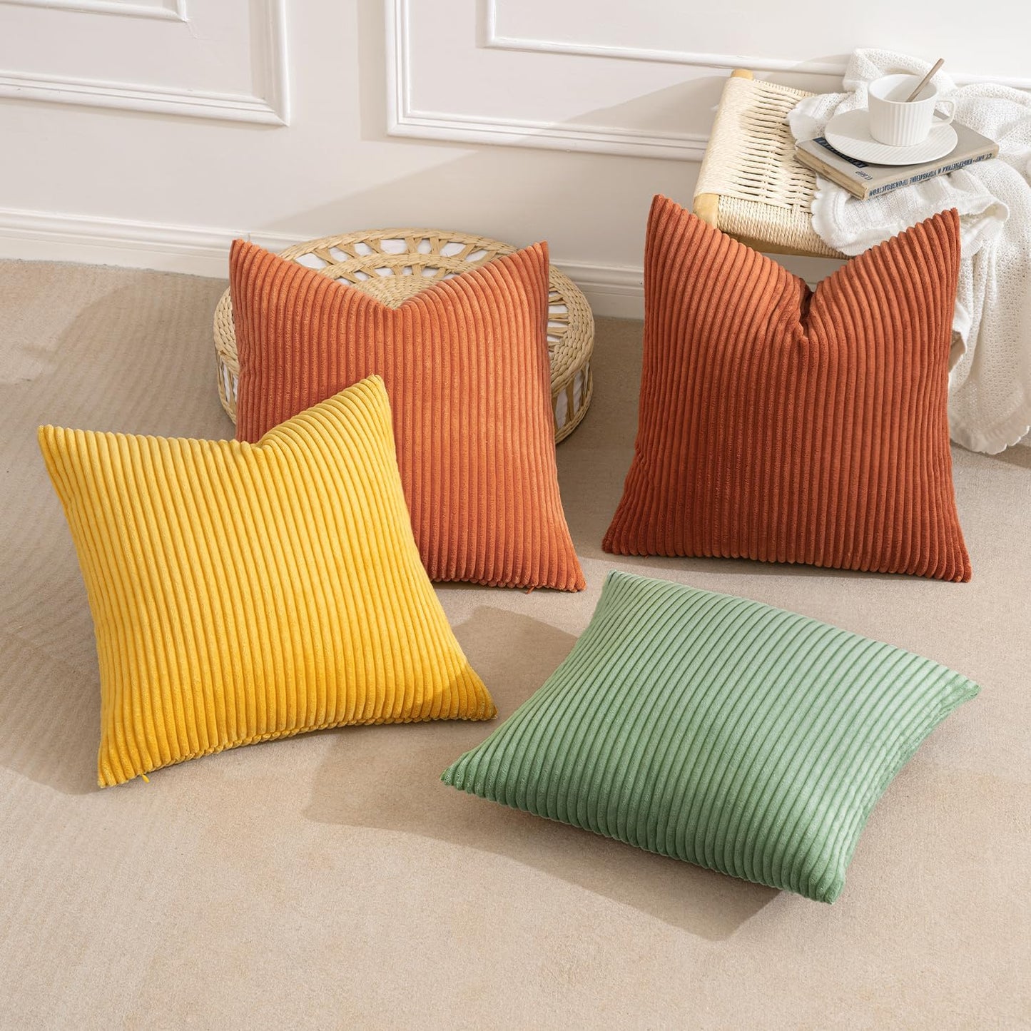 MIULEE Fall Decorative Throw Pillow Covers 20x20 Inch Set of 4, Vibrant Cushion Covers Vintage Retro Home Decor, Mix and Match Color Clash Design for Sofa Couch Bed Living Room Yellow Rust Green