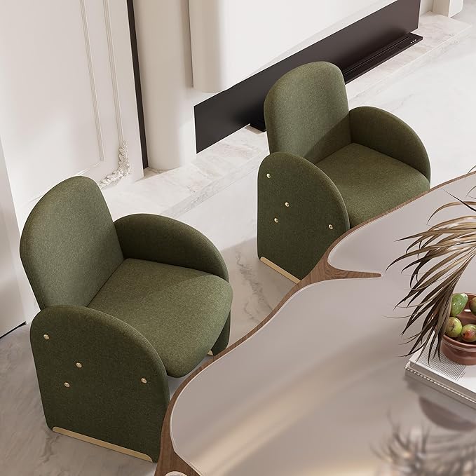 YOUTASTE Oversized Mohair Accent Chair for Living Room & Bedroom, Mid-Century Modern Armchair with Wood Frame & Gold Legs, Comfy Upholstered Single Sofa, Green