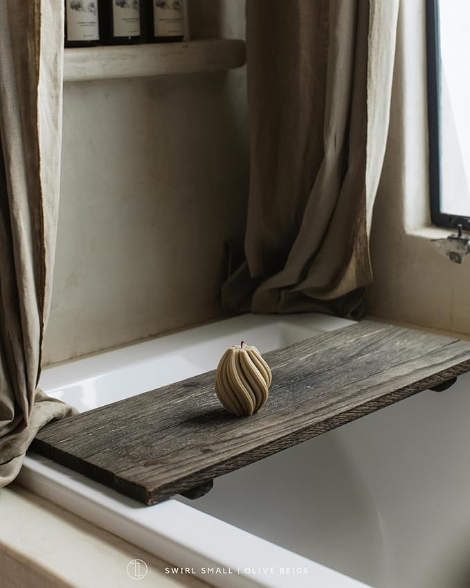 LAWA Swirl Candle - Beautiful Handmade Pillar Scented Soy Wax Twirl Elegant Bubble Aesthetic Candle Housewarming Gift Home Room Shelf Decor Idea Spiral Olive Beige (Small)