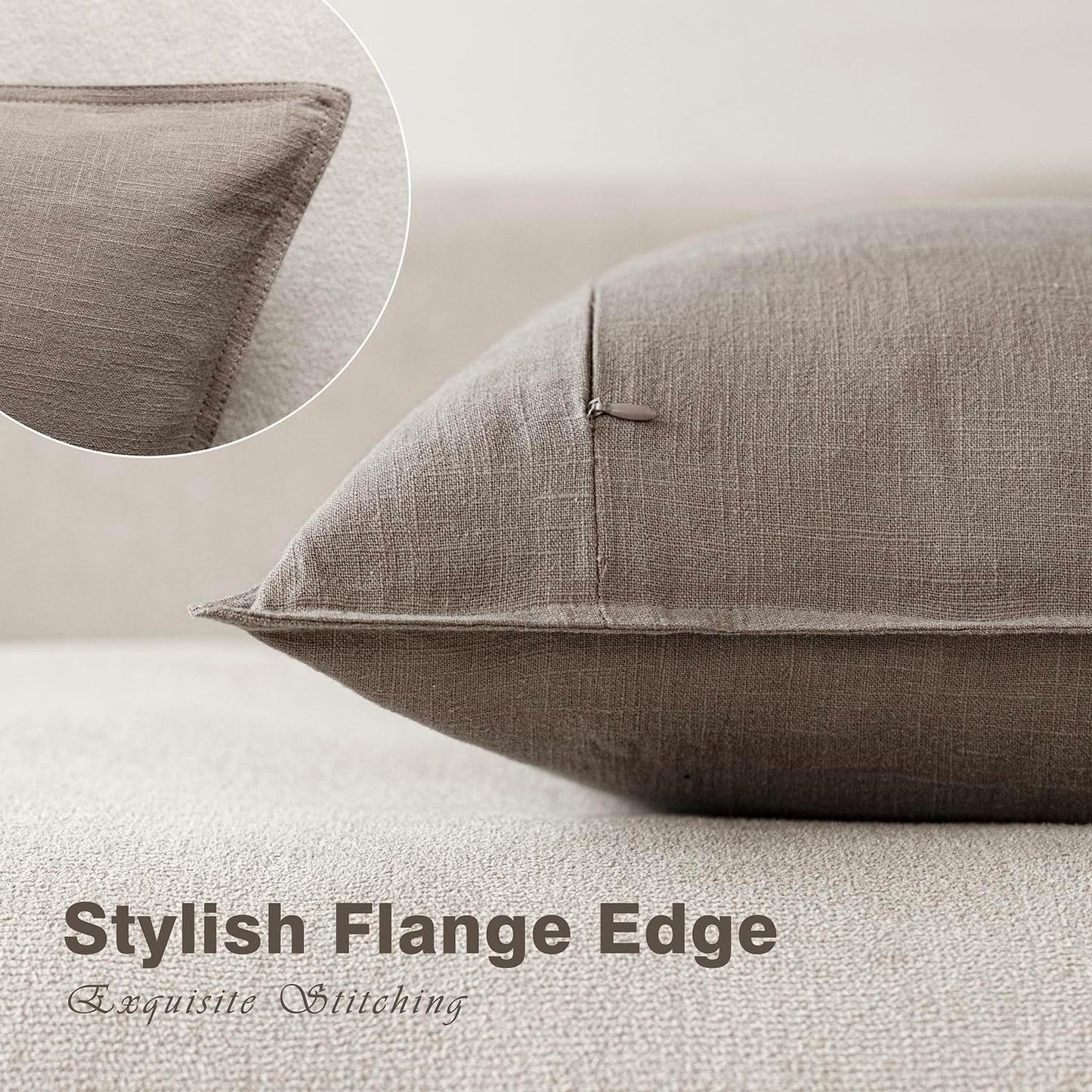 Foindtower Set of 2, Decorative Linen Soild Throw Pillow Covers Soft Accent Euro Cushion Case Farmhouse Neutral Pillowcase for Chair Couch Sofa Bedroom Living Room Home Decor 16 x 16 Inch Brown Tan