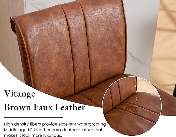 EALSON Leather Counter Height Bar Stools Set of 6 Modern 26 Inch Barstools with Back Upholstered Breakfast Counter Stools with Metal Legs Comfortable Bar Chairs for Kitchen Island, Brown