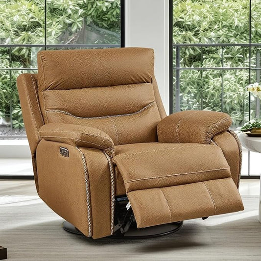 Oversized Recliner Chair, Multifunction Power Recliner Chair, 240° Swivel Single Electric Reclining with USB Port for Living Room,Apartment, Bedroom, Yellow Brown